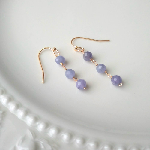 14kgf タンザナイト3粒天然石ピアス A086 ピアス（フック・チェーン