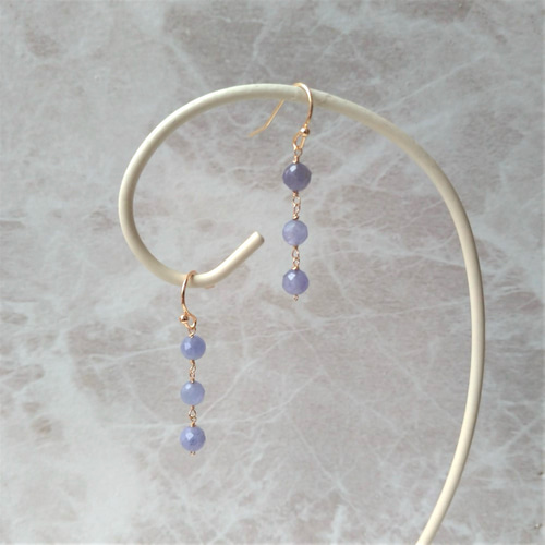 14kgf タンザナイト3粒天然石ピアス A086 ピアス（フック・チェーン