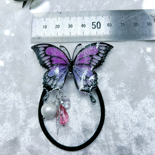 再販！幸せを招く紫の蝶のヘアゴム（ピンクラベンダー） その他ヘア