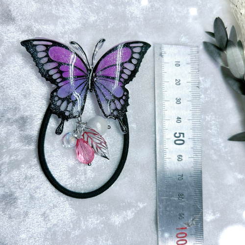 再販！幸せを招く紫の蝶のヘアゴム（ピンクラベンダー） その他ヘア