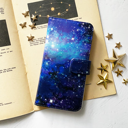 星と銀河の宇宙柄 手帳型 iPhoneケース スマホケース 全機種対応 / GALAXY iPhone15 1枚目の画像