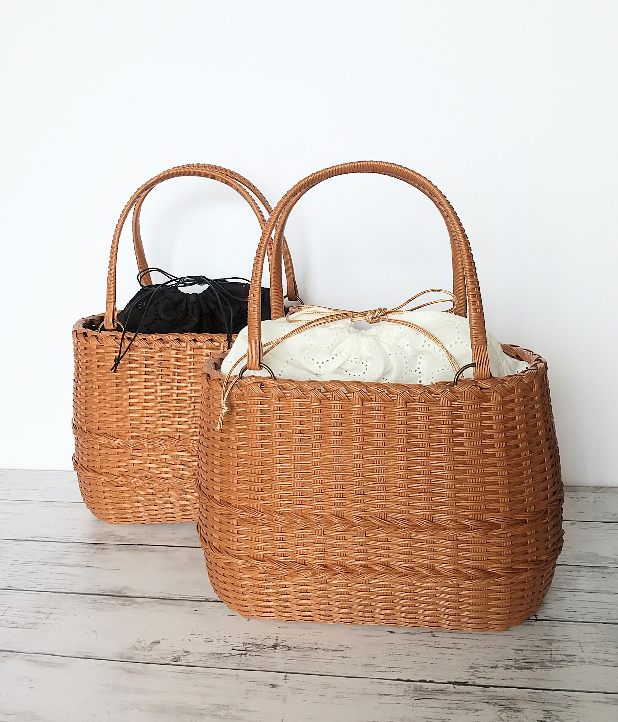 ぷっくり縄編み模様の  かごバッグ  ＊マロングラッセ＊