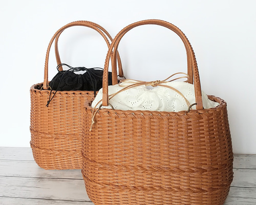 ぷっくり縄編み模様の かごバッグ ＊マロングラッセ＊ かごバッグ