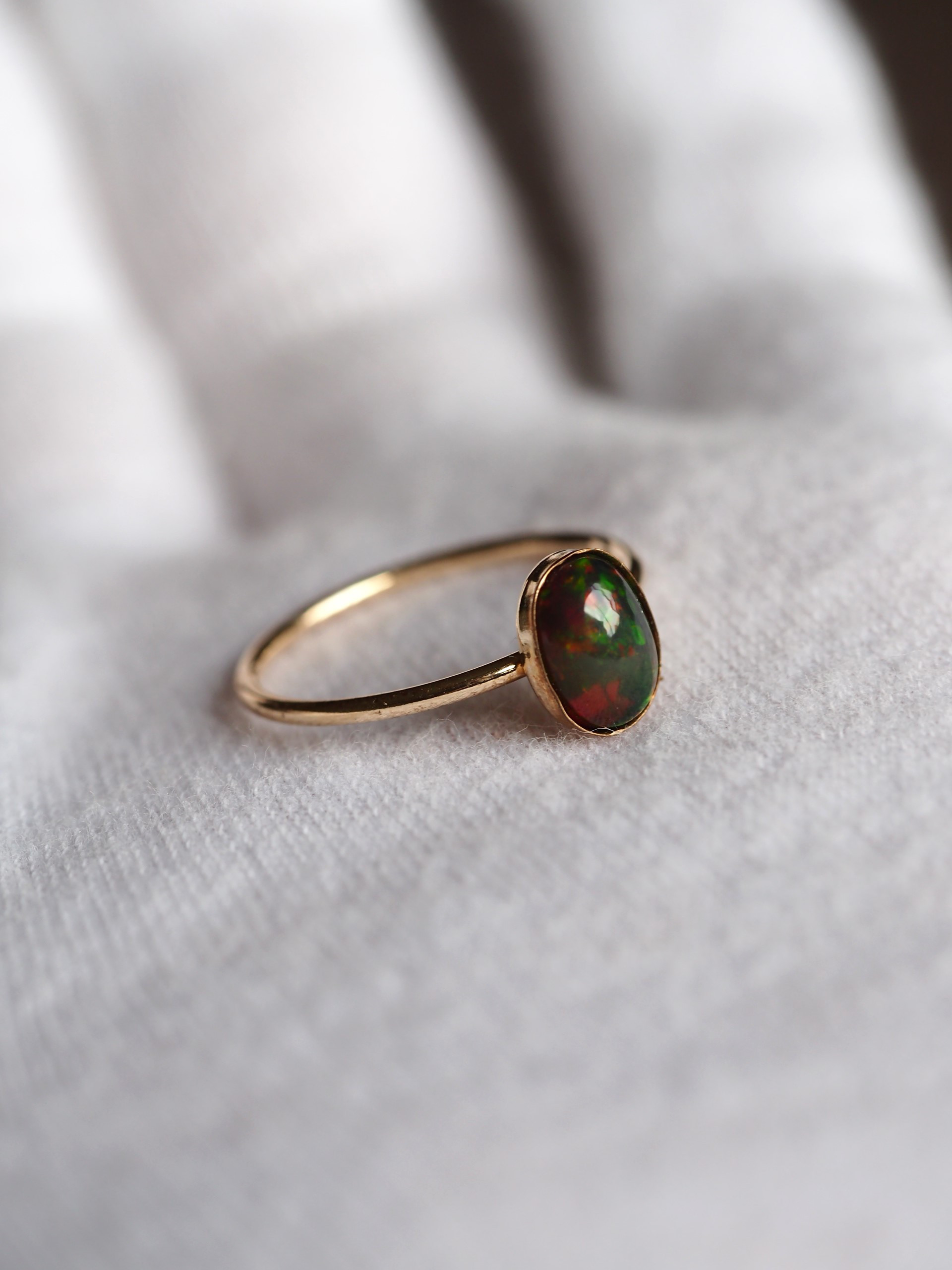 限定１　棚卸　ブラックオパール８　K14gf製　13号固定リング❀