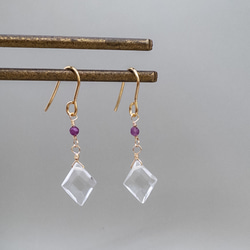 夢の実現 水晶 ルビー ピアス ステンレス シンプル フックピアス K14GF