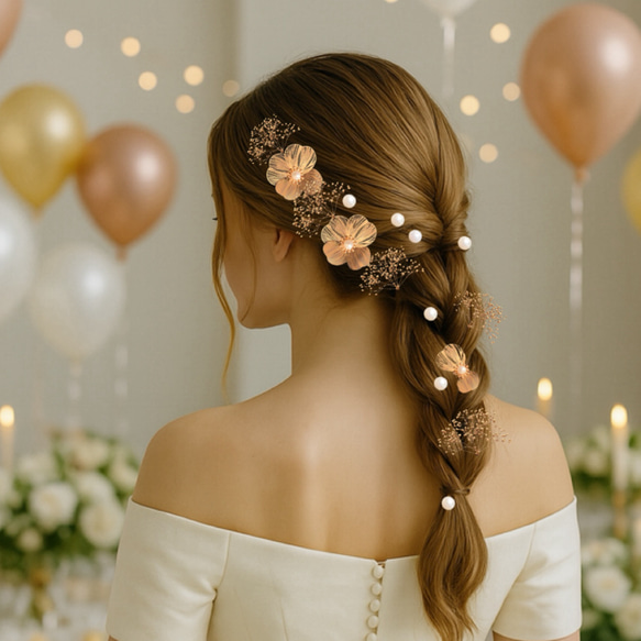 結婚式 髪飾り ウェディングドレス プリザーブドフラワー メタル