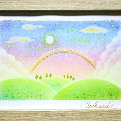パステルアート 虹色の夕暮れ空 パステル画原画 絵画 T's Arts