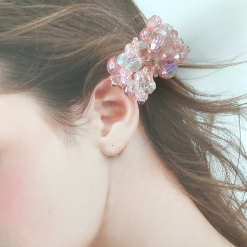 シュシュ  ヘアゴム  ビーズ  ベビーピンク 即日可能】シュシュセット ヘアアクセサリー ピンク系（4個