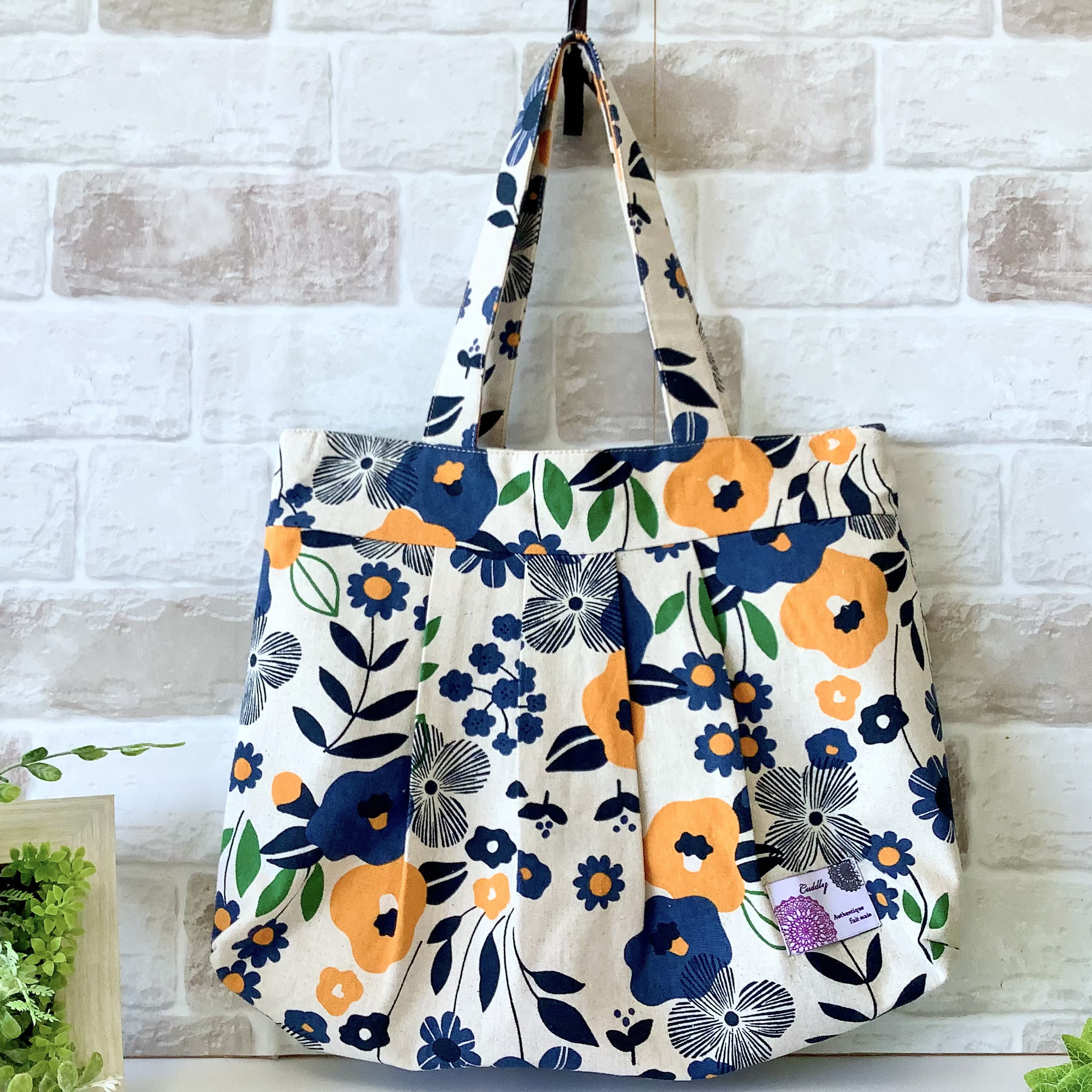 リボンバッグ ハンドメイド 紺✖️イエロー 安から