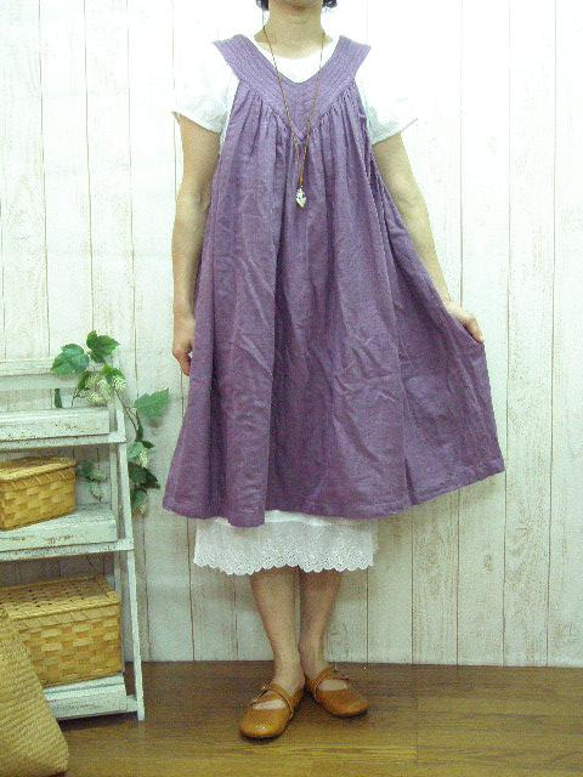 【春先取りSALE！数量限定】飾りステッチが大人可愛い　肌触りの良いＷガーゼのキャミワンピース　パープル　　 5枚目の画像