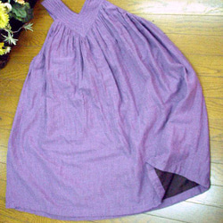 【春先取りSALE！数量限定】飾りステッチが大人可愛い　肌触りの良いＷガーゼのキャミワンピース　パープル　　 6枚目の画像