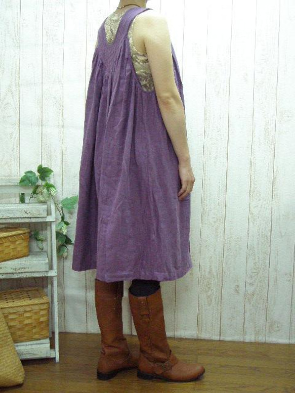 【春先取りSALE！数量限定】飾りステッチが大人可愛い　肌触りの良いＷガーゼのキャミワンピース　パープル　　 9枚目の画像