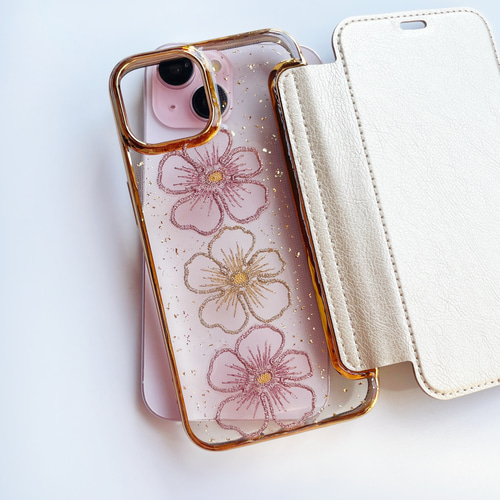 刺繍フラワー 押し花スマホケース スマホケース 全機種対応 手帳型