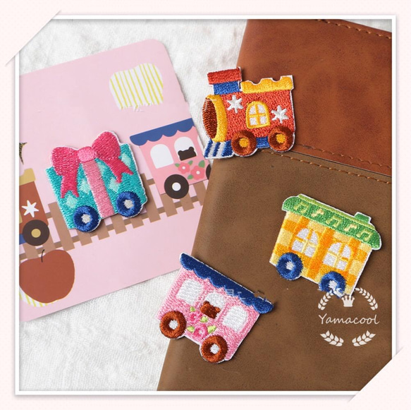 YX17 汽車　4枚入　スマホシール/刺繍アイロンワッペン／両用タイプ　 3枚目の画像