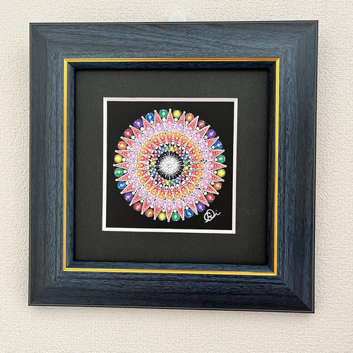 曼荼羅アート＂虹色の夢＂手描き原画、ラインストーン付き お部屋に