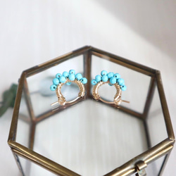 ｛ピアス/イヤリング｝14kgf/petit berries hoops マグネサイトターコイズ 8枚目の画像