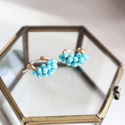 ｛ピアス/イヤリング｝14kgf/petit berries hoops マグネサイトターコイズ 6枚目の画像