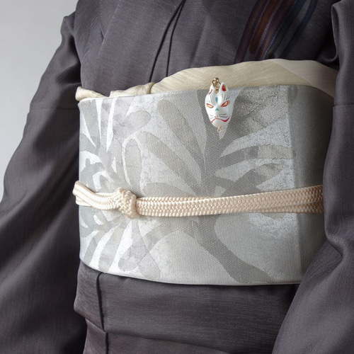 全5色/帯飾り 白狐面 根付 木玉タッセル 帯飾りプレート付き /赤・黒