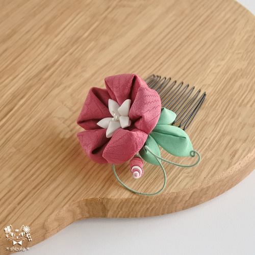 お花のコーム♡ピンク ローズピンクのピオニーと薔薇のレースコーム ローズピンク ダンス