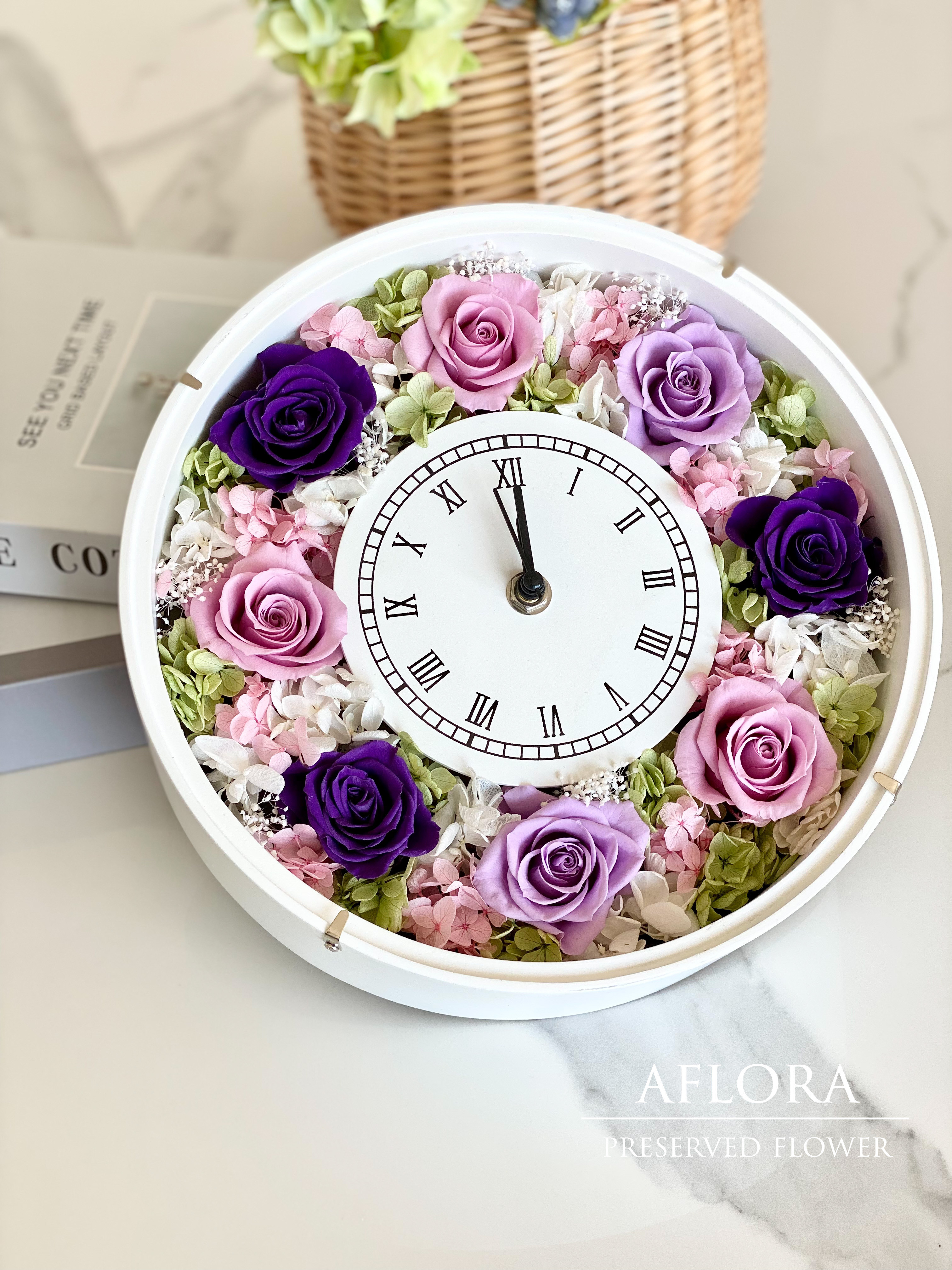 花時計　プリザーブドフラワー　紫グラデーション