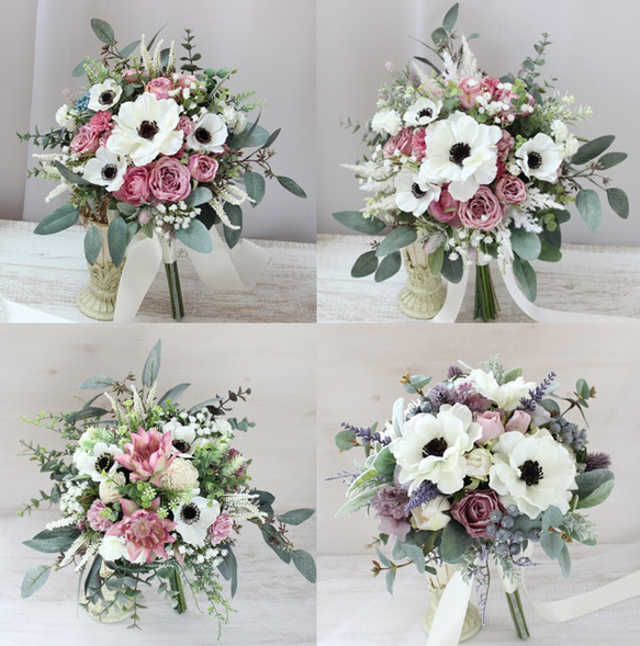 オーダーメイドブーケ22,000円～/くすみピンク×白××グリーン(アネモネ