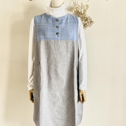 手織りとハーフリネンのバルーンジャンバースカート（グレイッシュ水色M～Lサイズ） 8枚目の画像
