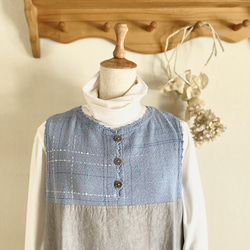 手織りとハーフリネンのバルーンジャンバースカート（グレイッシュ水色M～Lサイズ） 3枚目の画像
