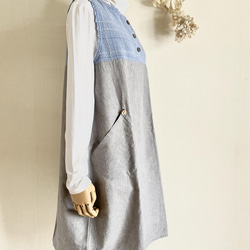 手織りとハーフリネンのバルーンジャンバースカート（グレイッシュ水色M～Lサイズ） 13枚目の画像