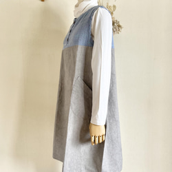 手織りとハーフリネンのバルーンジャンバースカート（グレイッシュ水色M～Lサイズ） 12枚目の画像
