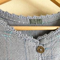 手織りとハーフリネンのバルーンジャンバースカート（グレイッシュ水色M～Lサイズ） 18枚目の画像