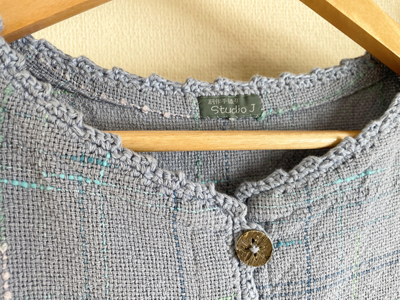 手織りとハーフリネンのバルーンジャンバースカート（グレイッシュ水色M～Lサイズ） 18枚目の画像