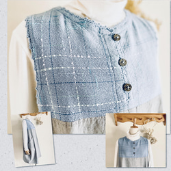 手織りとハーフリネンのバルーンジャンバースカート（グレイッシュ水色M～Lサイズ） 1枚目の画像
