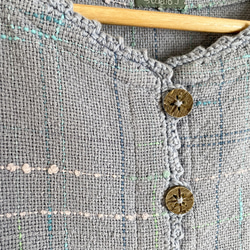 手織りとハーフリネンのバルーンジャンバースカート（グレイッシュ水色M～Lサイズ） 16枚目の画像