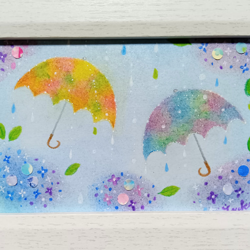 パステルアート 雨光り傘踊る梅雨景色 パステル画原画 絵画 T's Arts