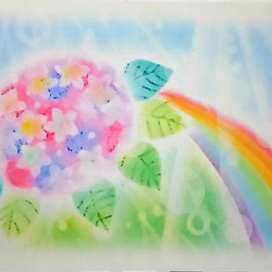 紫陽花と雨傘のポストカード2枚セット　パステルアート絵葉書 3枚目の画像