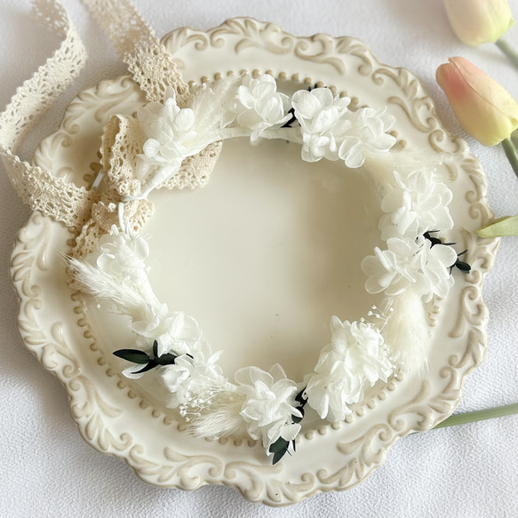 【送料無料】ベビー　キッズ　花冠　~natural white~  花かんむり　はなかんむり　結婚式　子供用　誕生日　 5枚目の画像