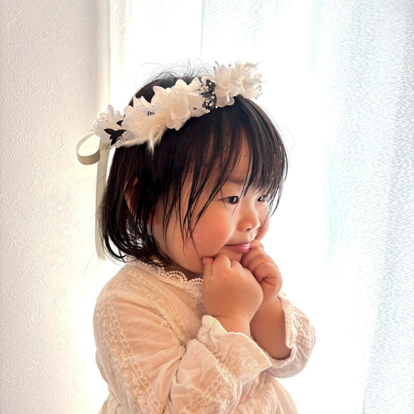 【送料無料】ベビー　キッズ　花冠　~natural white~  花かんむり　はなかんむり　結婚式　子供用　誕生日　 3枚目の画像