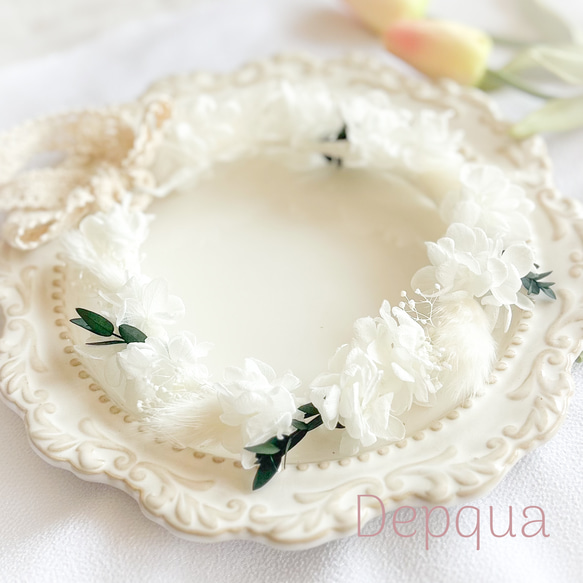 【送料無料】ベビー　キッズ　花冠　~natural white~  花かんむり　はなかんむり　結婚式　子供用　誕生日　 1枚目の画像