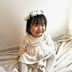【送料無料】ベビー　キッズ　花冠　~natural white~  花かんむり　はなかんむり　結婚式　子供用　誕生日　 4枚目の画像