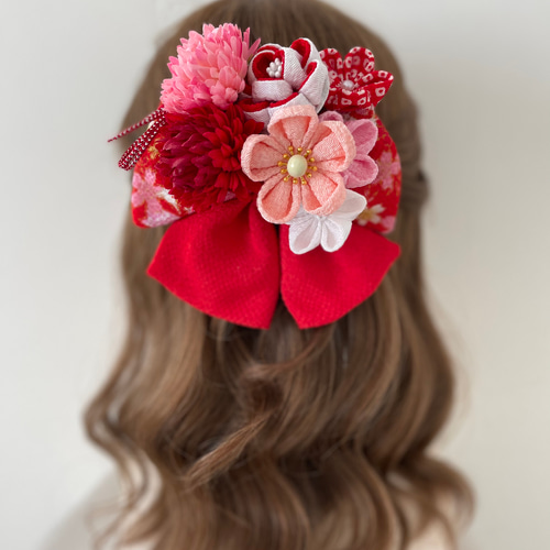 つまみ細工リボン髪飾り　ピンク　赤　白　七五三　成人式　浴衣　結婚式 ff21fc579e1293210cada491f5d974