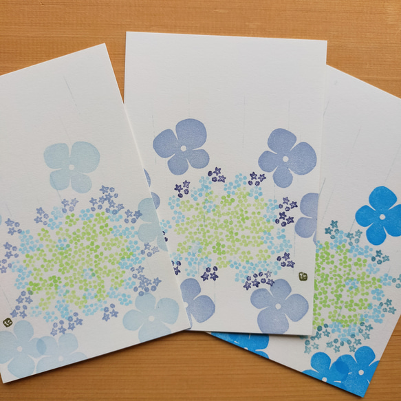 no.13『アジサイ』・季節の草花で彩る手捺し原画ポストカード（2枚入り） 2枚目の画像