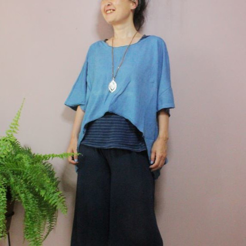 【SALE】asana ウイングポンチョＴシャツ●藍染めインディゴ SALE】asana ウイングポンチョTシャツ○藍染めインディゴ T