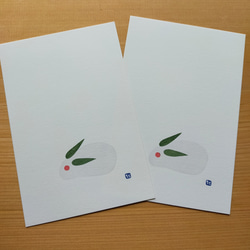 no.35『雪ウサギ』・季節の草花で彩る手捺し原画ポストカード（2枚入り） 1枚目の画像