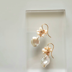 ~天然石花束~ K14gf 罌粟珍珠與淡水珍珠耳環 第4張的照片