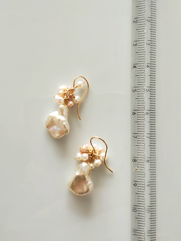 ~天然石花束~ K14gf 罌粟珍珠與淡水珍珠耳環 第7張的照片