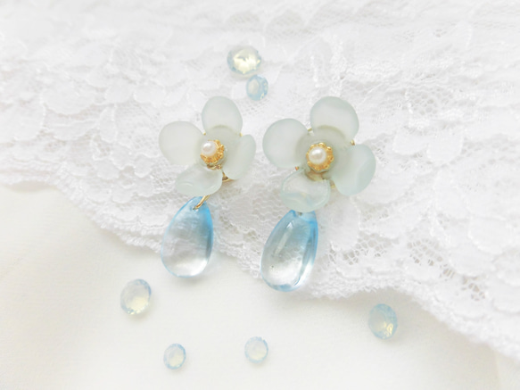 あじさいと雨の雫ピアス (pierced earrings） 2枚目の画像