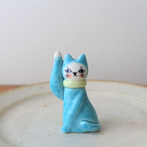 フランスの招き猫 空色 / 若草色 〈 リニューアル 〉 その他置物 福雪