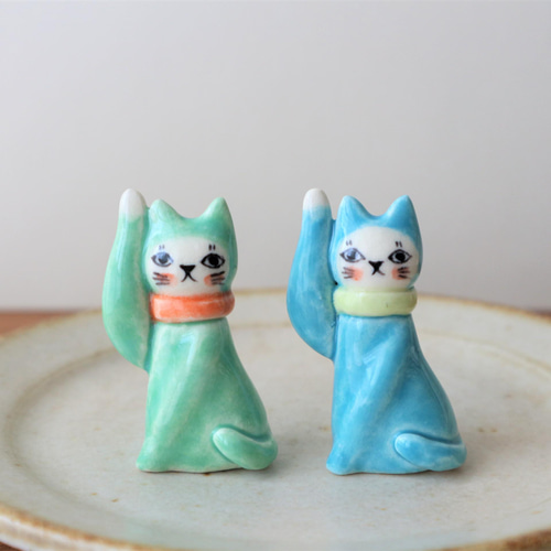 フランスの招き猫 空色 / 若草色 〈 リニューアル 〉 その他置物 福雪