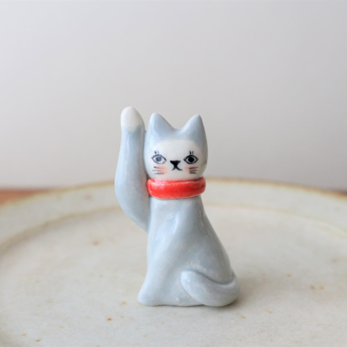 フランスの招き猫 グレー / 黒色 〈 リニューアル 〉 その他置物 福雪