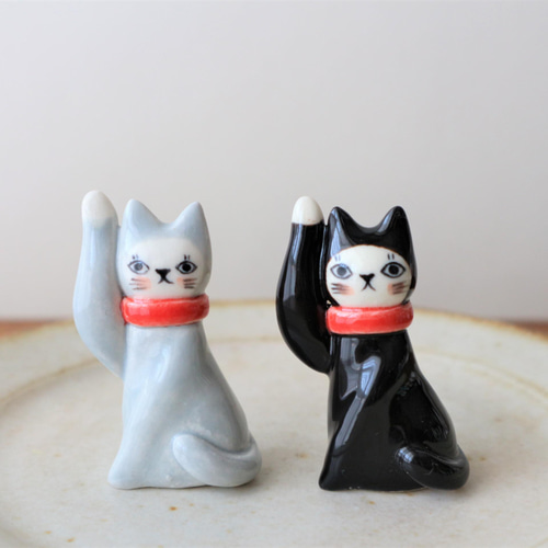フランスの招き猫 グレー / 黒色 〈 リニューアル 〉 その他置物